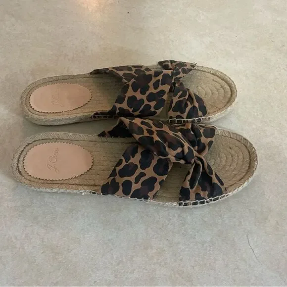 J crew Twisted knot Espadrilles sandals shoes Leopard animal print slip on - Picture 2 of 5